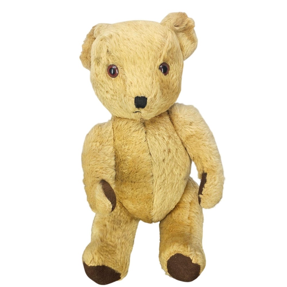 Vintage Deans Childsplay Teddy Bear Plush Toy 16" Jointed Mohair Beige Glass Eye